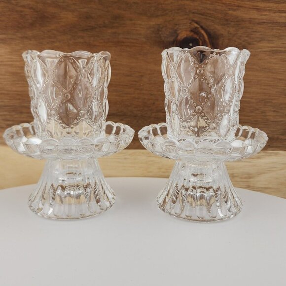 2 Partylite Quilted Votive Candle Holders set crystal  tealight romantic glass r - Picture 4 of 11